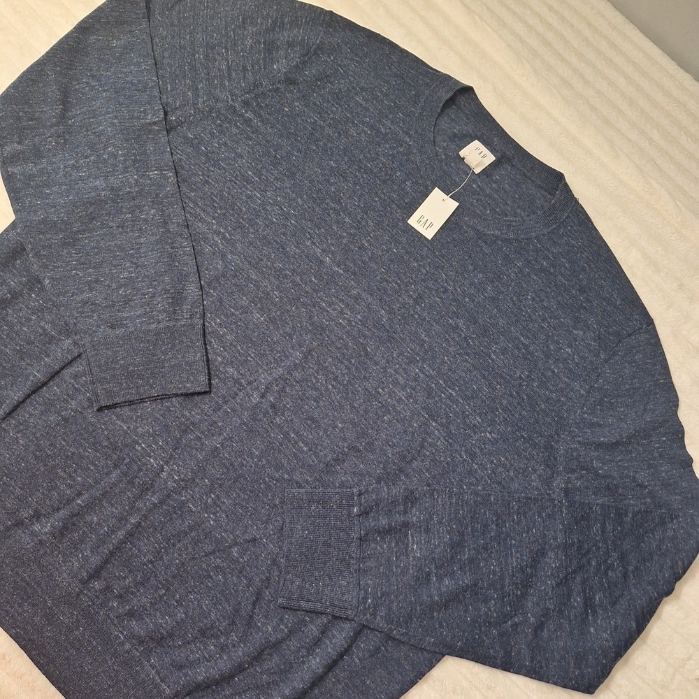 GAP Crewneck Lightweight Sweater Mens XL Heathered Navy Preppy Classic